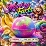 Colorful Monkey Farts bath bomb with bananas