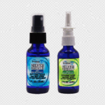 Balence Silver Shield Fine Mist Spray and Vertical Spray bottles on a glossy surface with aloe vera leaves and a glowing silver shield backdrop.