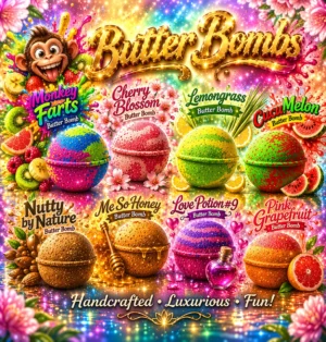 Colorful Butter Bombs bath bombs with fruity scents
