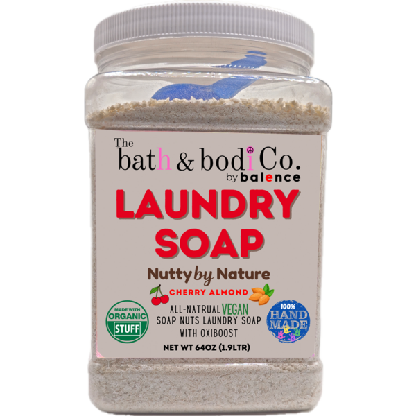 The Bath & Bodi Co Nutty By Nature laundry soap cherry almond vegan powder detergent with scoop